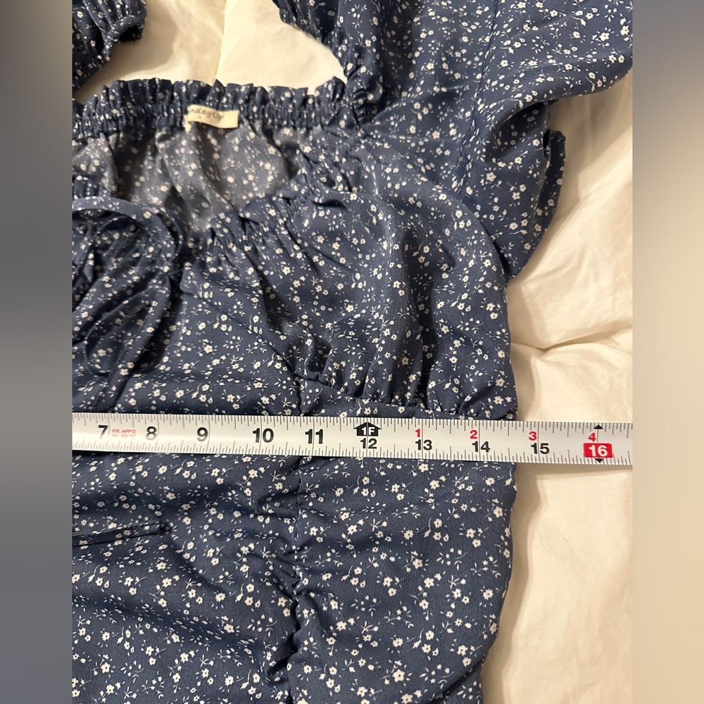 Sunday Up Blue Floral Ruched Puff Sleeve Women's Dress - NWOT - Size L - Picture 11 of 12
